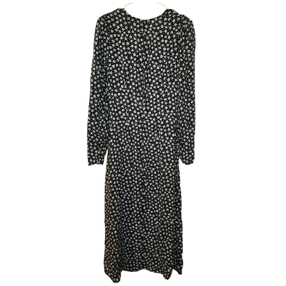 NEW AFRM Nordstrom Madsen Dress Black Women Size M Long Sleeve Ditsy Floral Slit - Picture 11 of 14